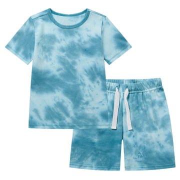 Owlivia Kids Pjs Set, Boys Girls Summer Short-Sleeve Sleepwear, 100% Organic Cotton Toddler Pajamas(2 Years, Short Tie Dye Green