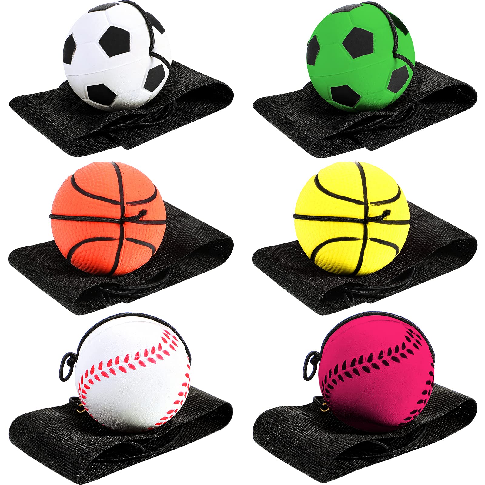 Skylety 6 Pieces Wrist Ball Wristband Sports Balls on a String Toy Includes Basketball, Baseball and Football Return Rubber Rebo