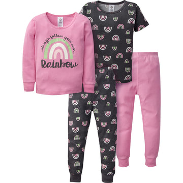 Gerberbaby Girlstoddler Snug Fit 4-Piece Pajama Setpurple Rainbow12 Months