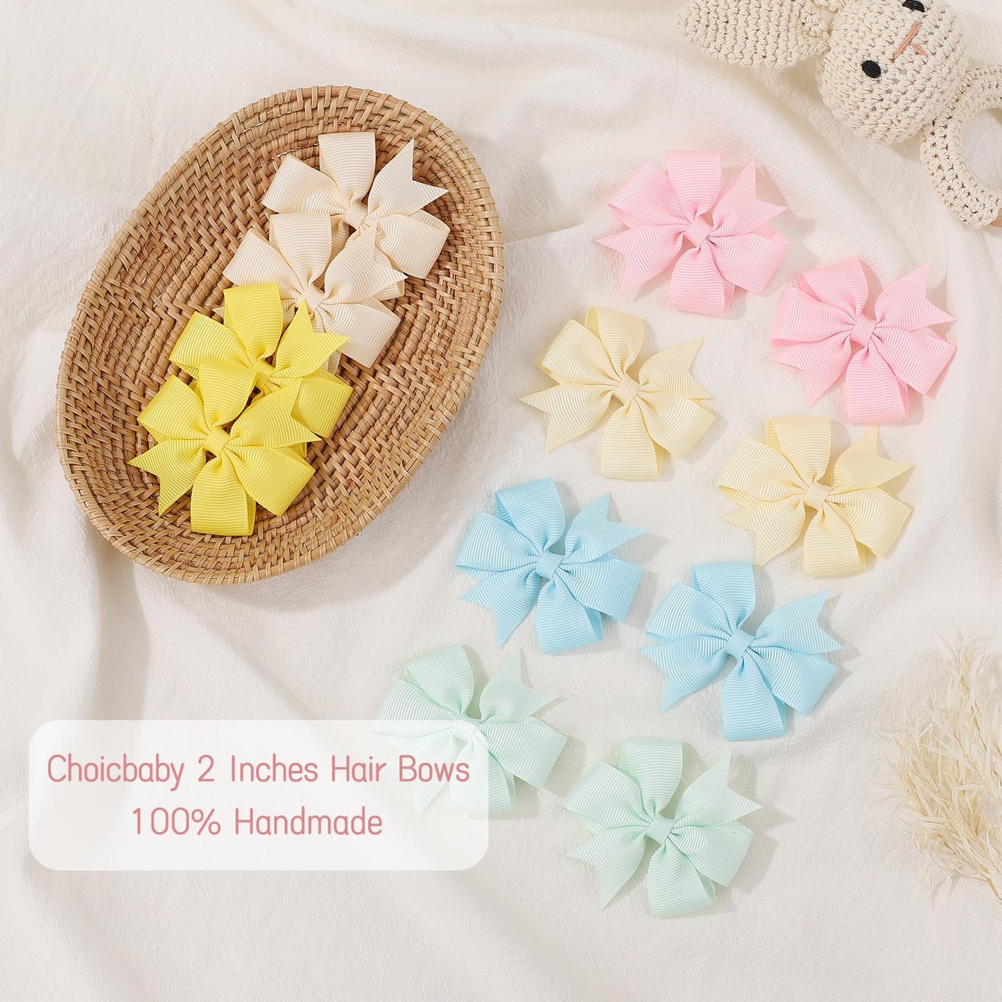Choicbaby 2.3 Inches Mini Baby Hair Bows 60Pcs Grosgrain Ribbon Toddler Hair Accessories With Alligator Clip Bow For Baby Girls