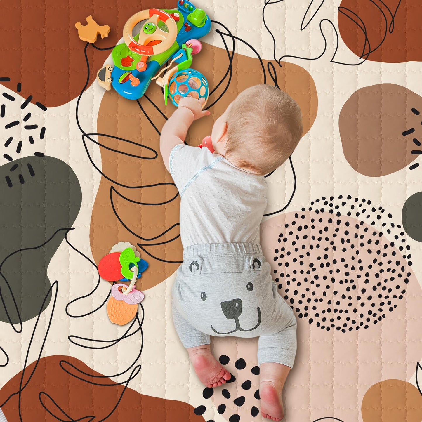 Funtery Woodland Animals Hexagon Playpen Mat Baby Play Mat Foldable Soft Nursery Rug Portable Baby Playmat Washable Comfortable