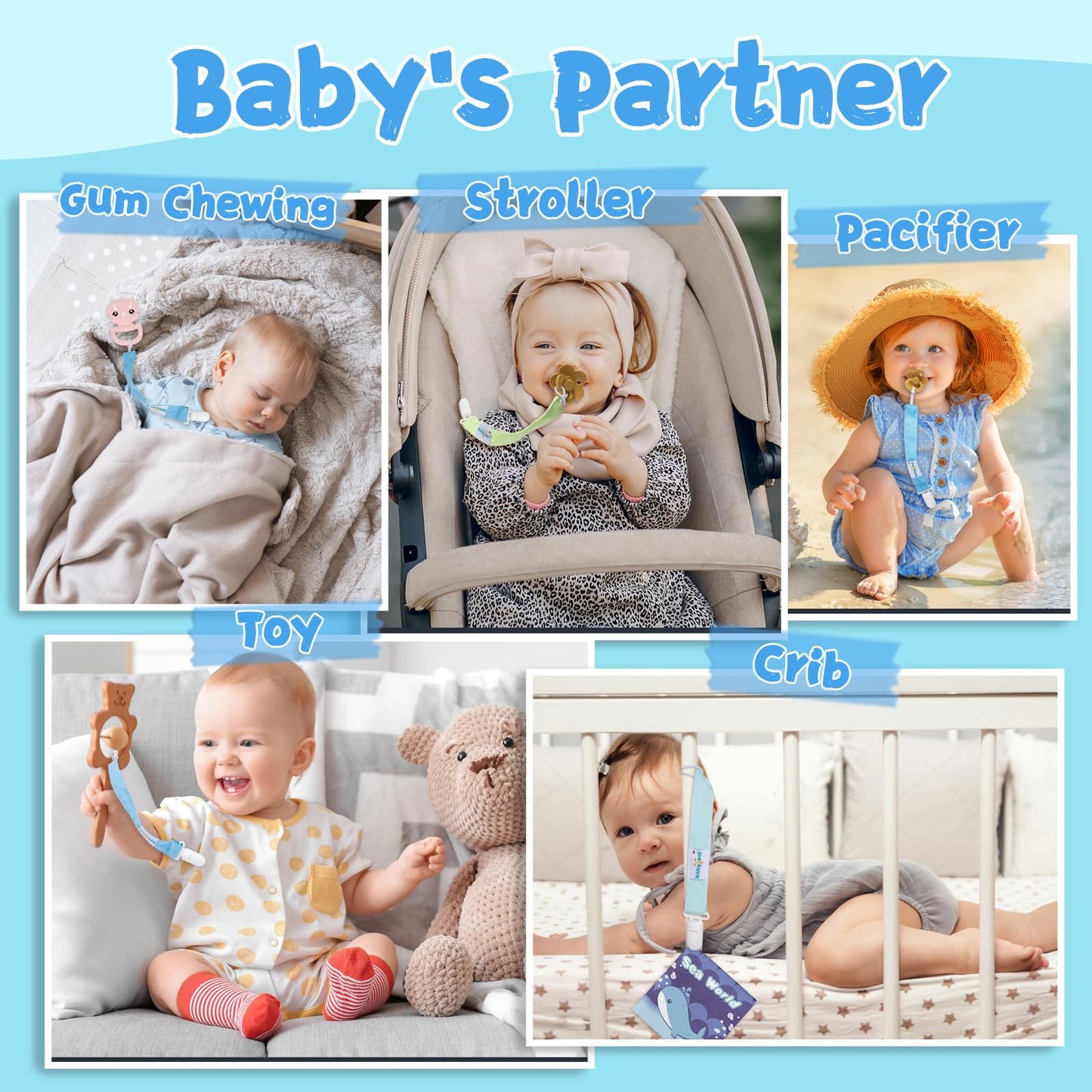 Babygoal Pure Color Pacifier Clips, 6 Pack Binky Paci Holder Clips And Leash For Boys And Girls Fits For Most Pacifier, Binkie S