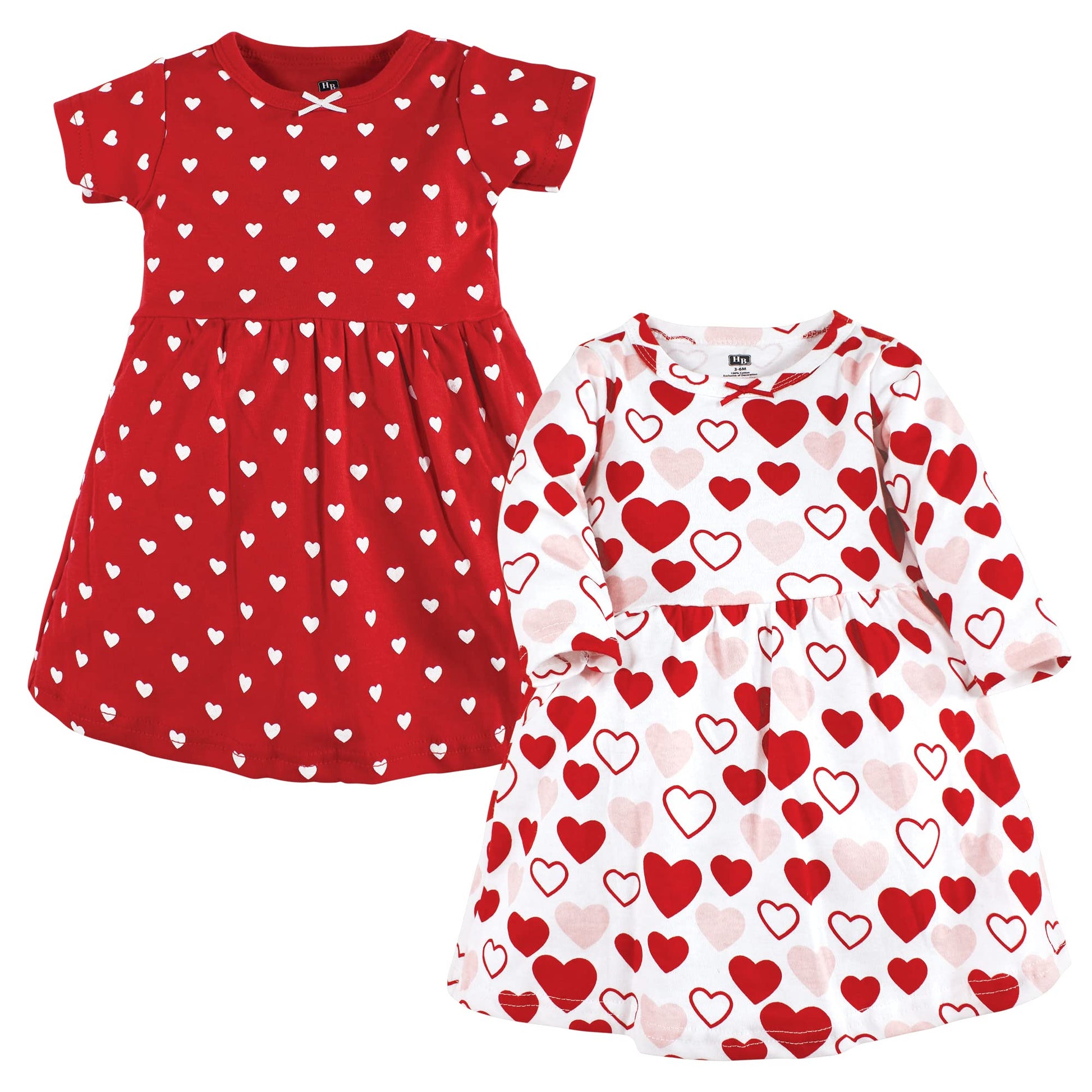 Hudson Baby Infant And Toddler Girl Cotton Dresses, Red Pink Hearts, 9-12 Months