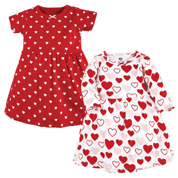 Hudson Baby Infant And Toddler Girl Cotton Dresses, Red Pink Hearts, 9-12 Months