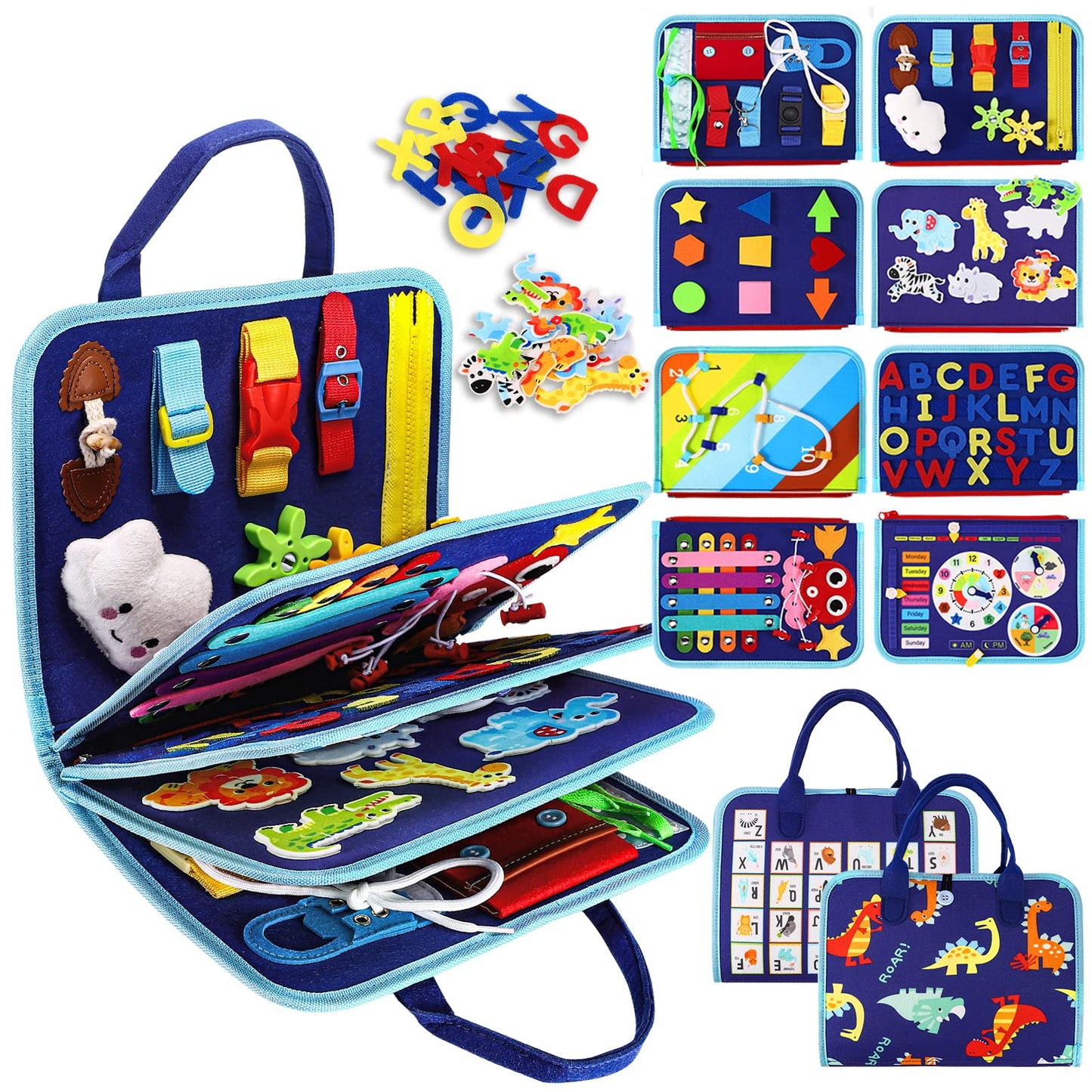 Esjay Toddler Busy Board Montessori Toys for 1 2 3 4 Year Old, Sensory Board with Buckles Educational Activities for Learning Fi
