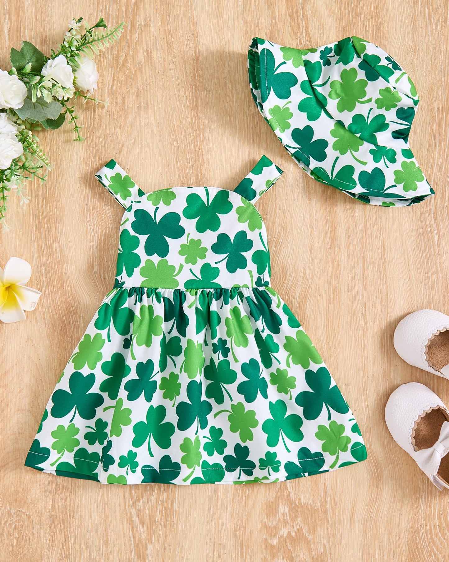 Baby Girl Dress Newborn St Patricks Day Dress Summer Green Shamrock Halter Dresses With Hat Cute Baby Outfit Set Infant Clothes