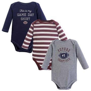Hudson Baby Unisex Baby Cotton Long-Sleeve Bodysuits, Football, 9-12 Months