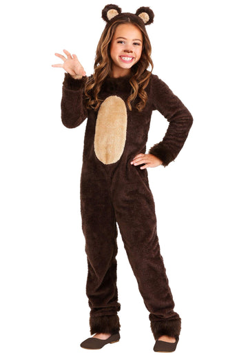 Kid'S Brown Bear Costume With Headband - Girl'S Grizzly Bear Jumpsuit - Child Animal Halloween Costume Xl
