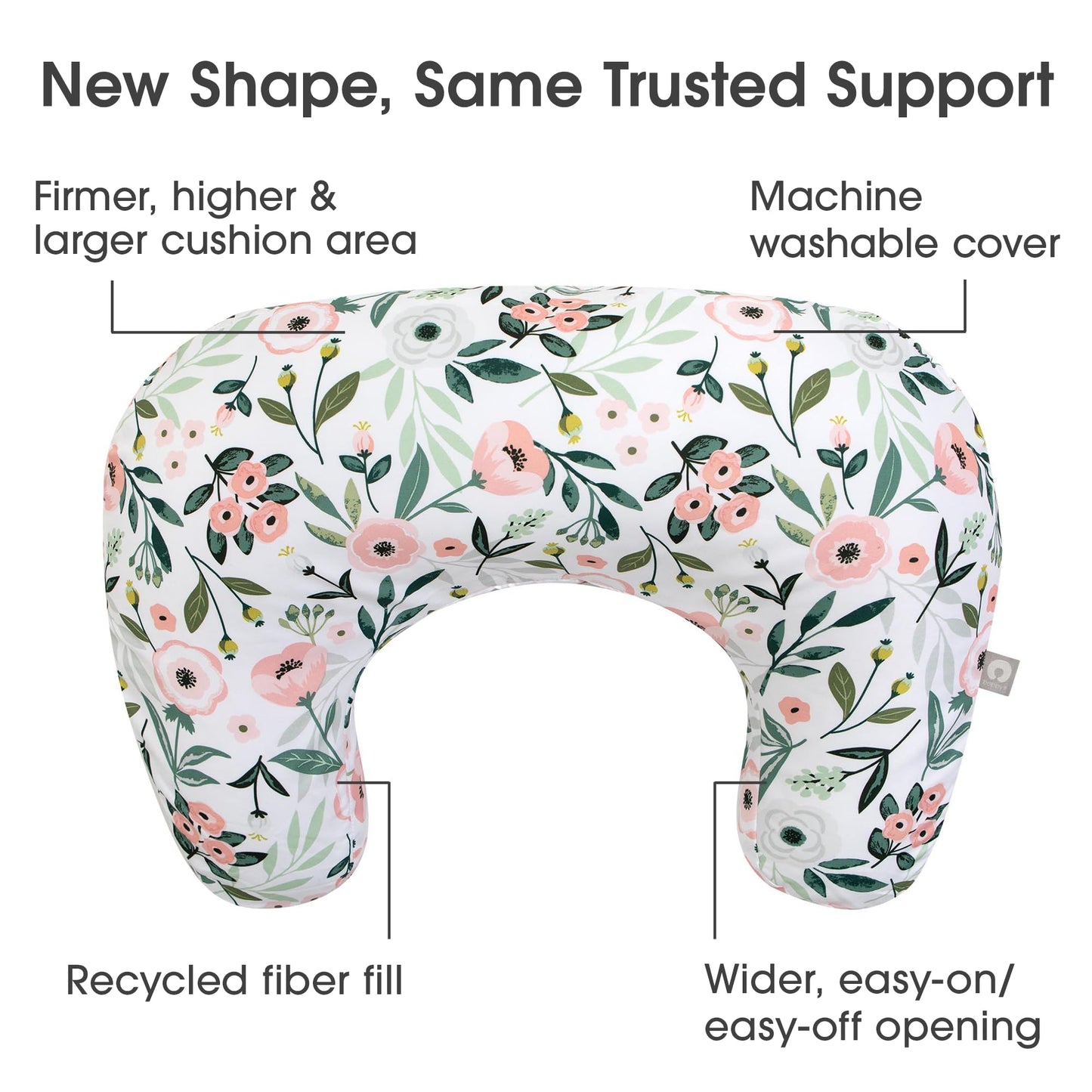 Boppy Nursing Pillow, Pink Garden Flowers, Larger, More Supportive For Breastfeeding And Bottle Feeding, Firmer Fill, Higher Lif