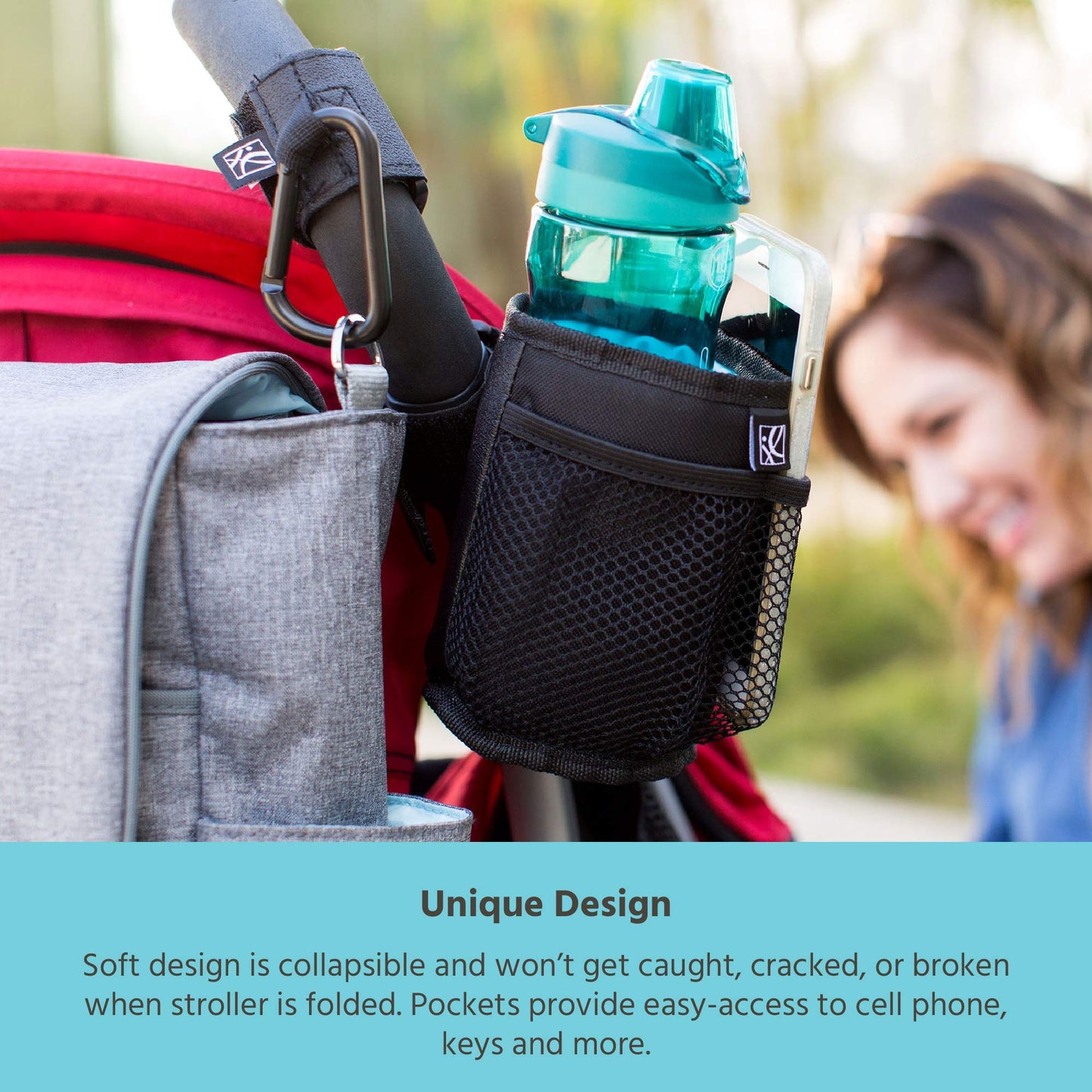 J.L. Childress Cup 'N Stuff Universal Stroller Cup Holder With Cell Phone Pocket For Strollers, Wheelchairs, Bikes, Uppababy & M