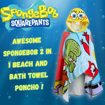 Spongebob Squarepants Hooded Towel 100% Cotton Kids Poncho Beach Bath Towel Swimming Wrap Changing Robe