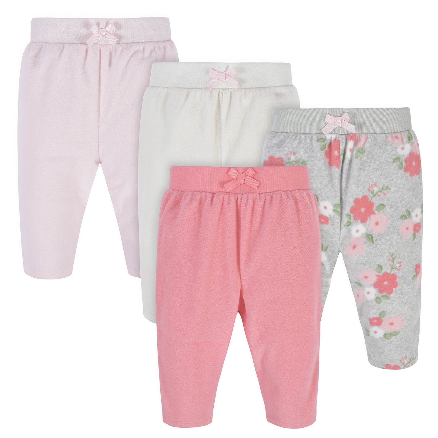Gerber Baby Girls' 4-Pack Microfleece Pants, Floral, 0-3 Months