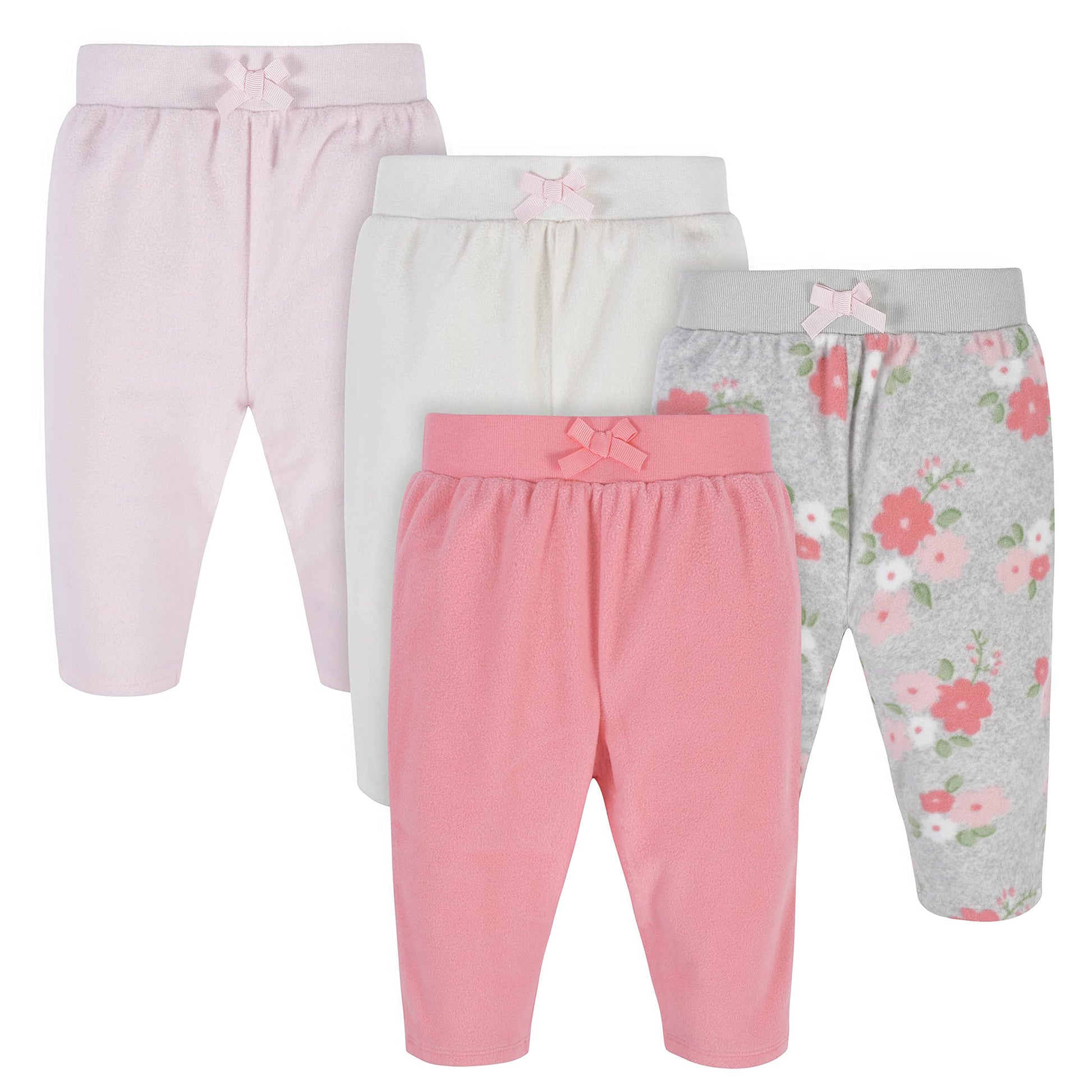 Gerber Baby Girls' 4-Pack Microfleece Pants, Floral, 0-3 Months