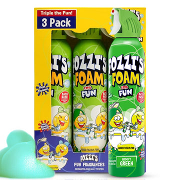 FOZZIS Groovy Green Bath Foam Soap for Kids (3 Pack) - Fun Aerosol Spray - Squishy Bubble Soap for Playtime - Gentle Cleanser F