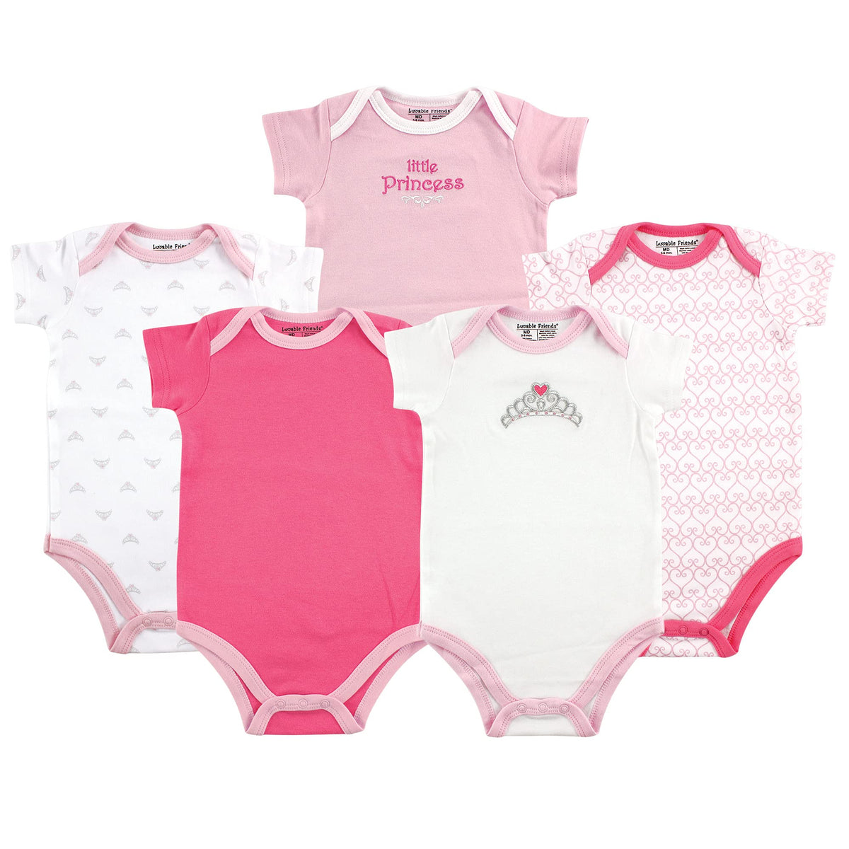Luvable Friends Baby Girls Cotton Bodysuits, Tiara, 69 Months