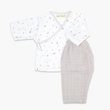 Masilo Organic Cotton Muslin Kimono Top And Pant Set For Baby, 0 To 6 Months  Starry Night (Metallic)
