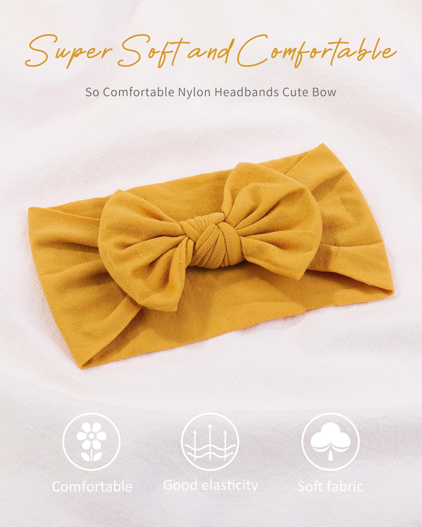 Jollybows 3Pcs Baby Nylon Headbands Hairbands Hair Bow Elastics For Baby Girls Newborn Infant Toddlers Kids (6-Khaki+Mustard+Leo