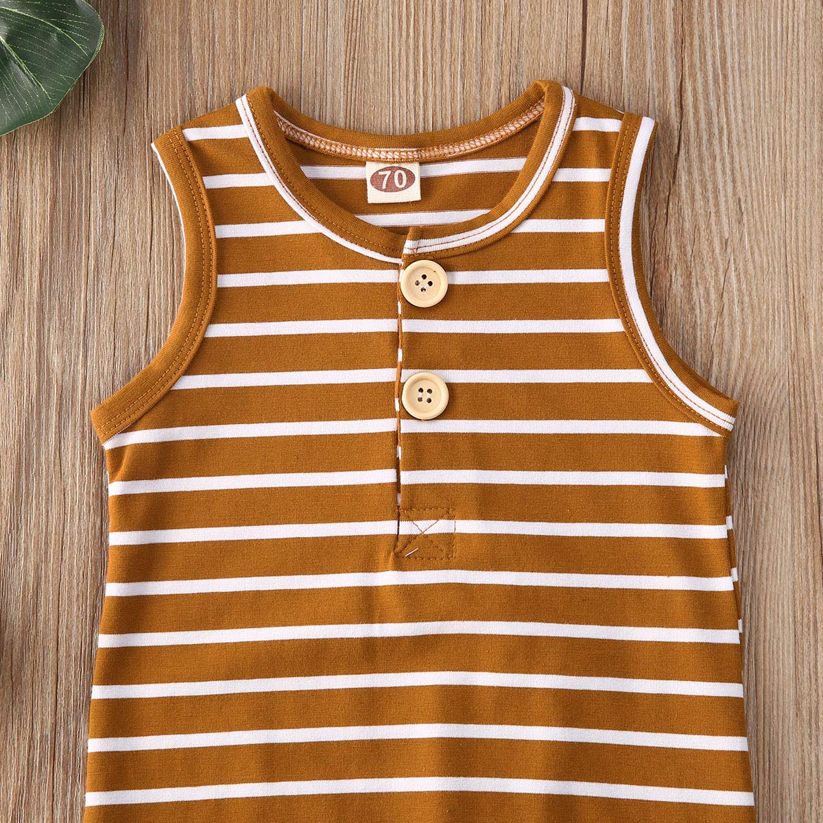 Iddolaka Newborn Summer Baby Boy Girl Romper Bodysuit Jumpsuit Playsuit One Piece Outfit Clothes (A-Brown Stripes, 18-24 Months)