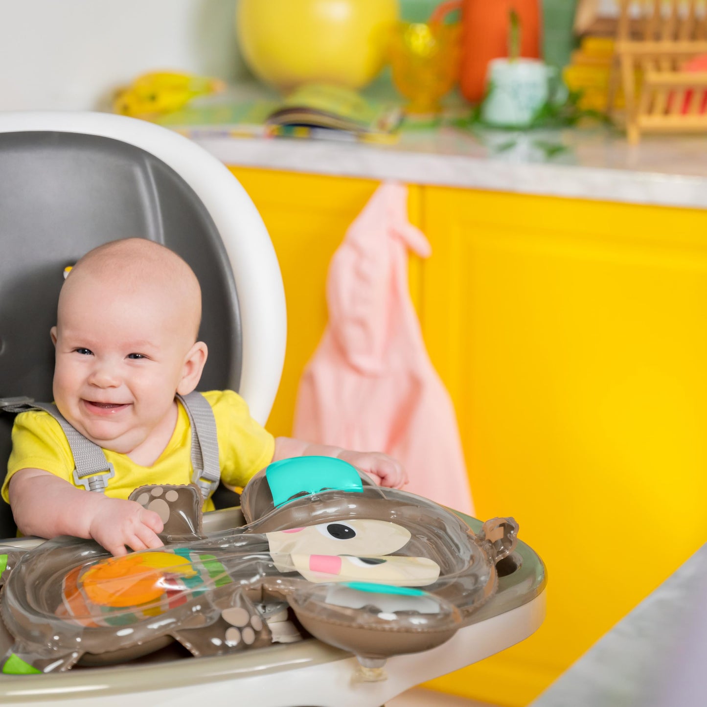 Bright Starts Hungry Monkey Tummy Time Water Mat, Baby Play Mat, Inflatable Sensory Toy For Infants Age 0-6 Months