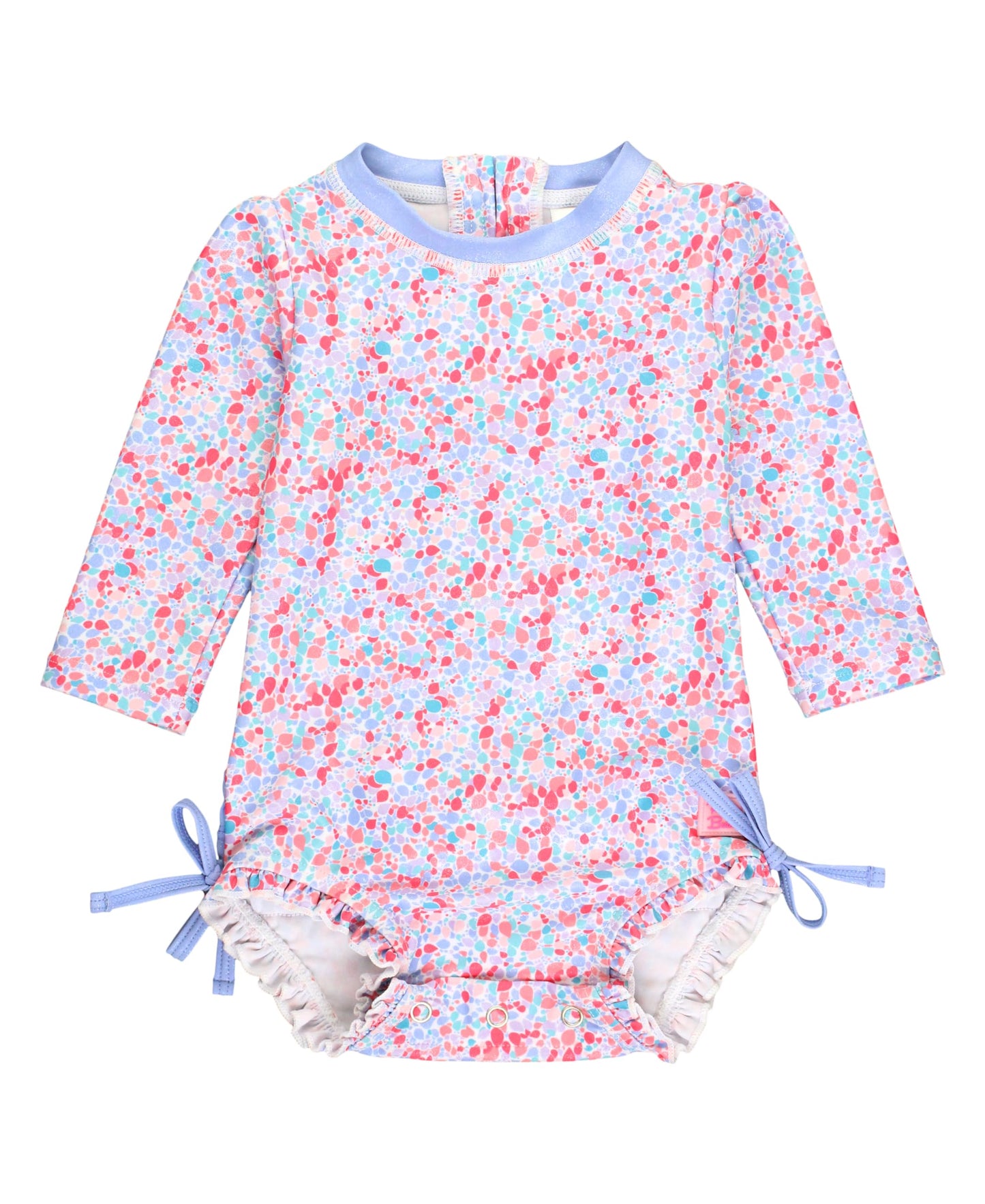 Rufflebutts Baby Girls Upf 50+ Sun Protection Novelty Print Long Sleeve One Piece Rash Guard Swimsuit With Zipper - Shimmer On,