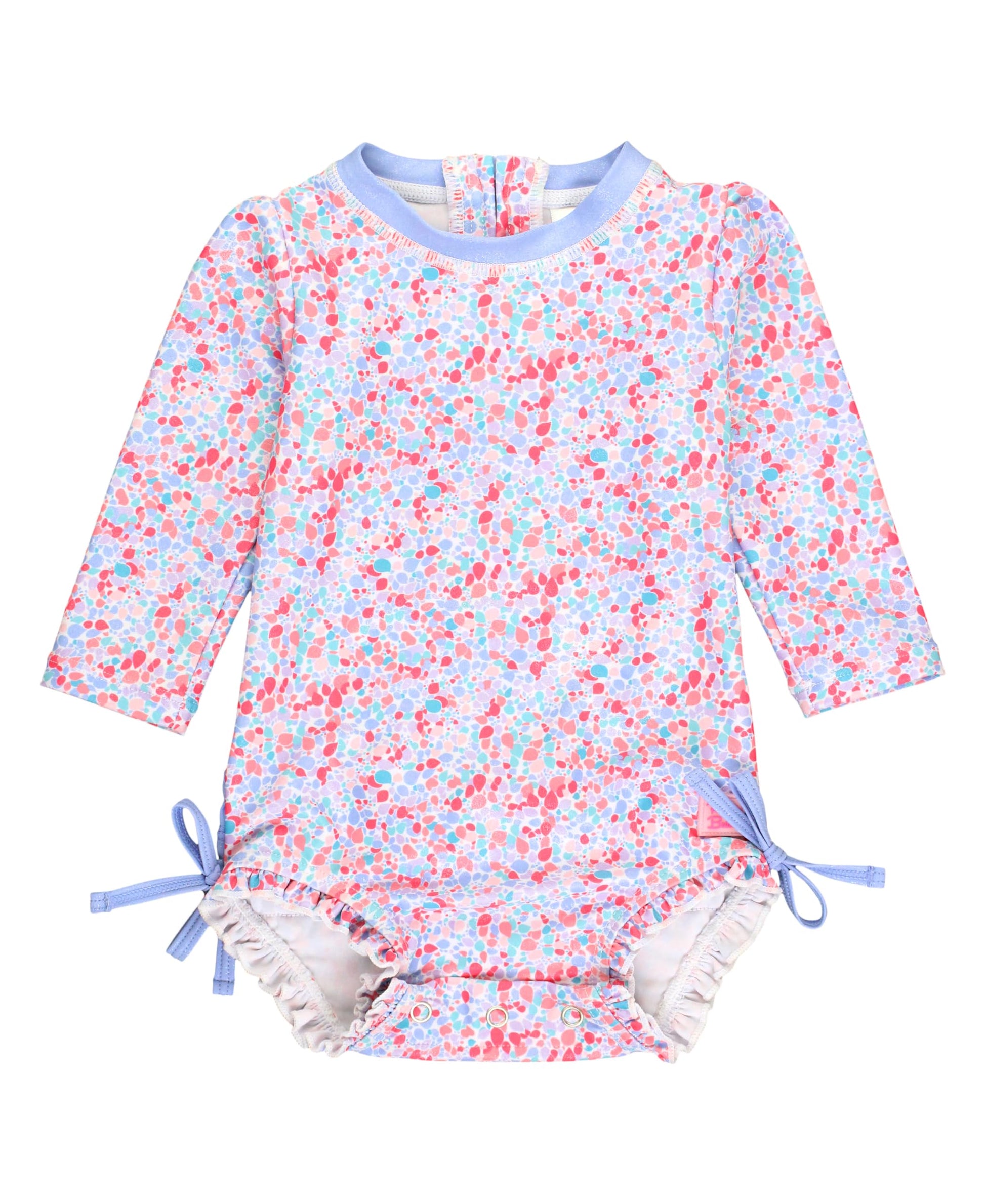 Rufflebutts Baby Girls Upf 50+ Sun Protection Novelty Print Long Sleeve One Piece Rash Guard Swimsuit With Zipper - Shimmer On,