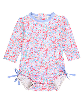 Rufflebutts Baby Girls Upf 50+ Sun Protection Novelty Print Long Sleeve One Piece Rash Guard Swimsuit With Zipper - Shimmer On,