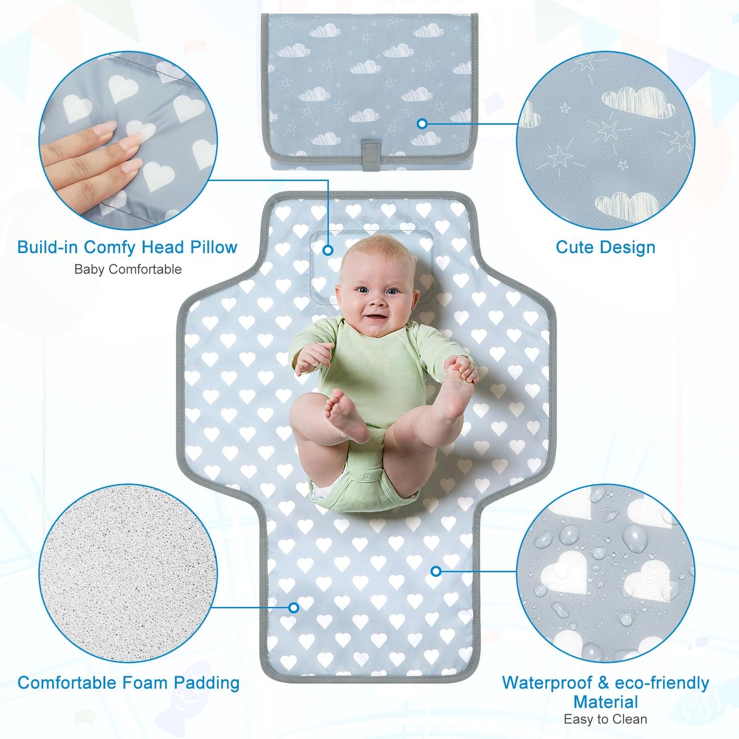 Accmor Portable Diaper Changing Pad, Waterproof Baby Changing Mat, Foldable Travel Diaper Changing Pads For Baby, Baby Essential