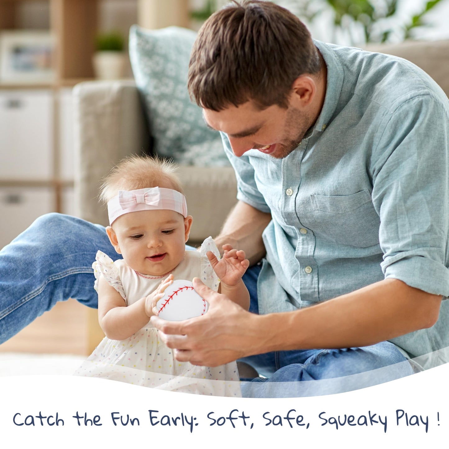 June Garden 2.5 My First Baseball - Plush Baby Squeaker Toy - Safe Soft Sports Toy for Infants Boys and Girls
