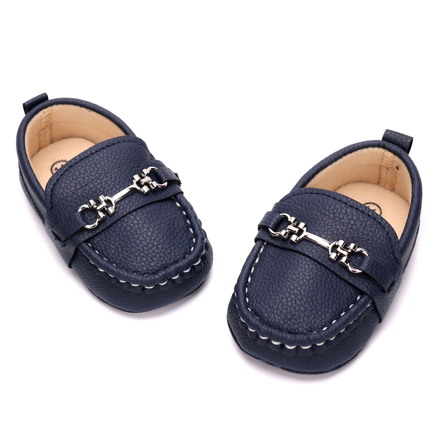 Lonsoen Infant Shoes Boys Loafers Baby Girls Crib Moccasins Classic Synthetic Leather Wedding Dress Shoes,Bay209 Deep Blue 6-12