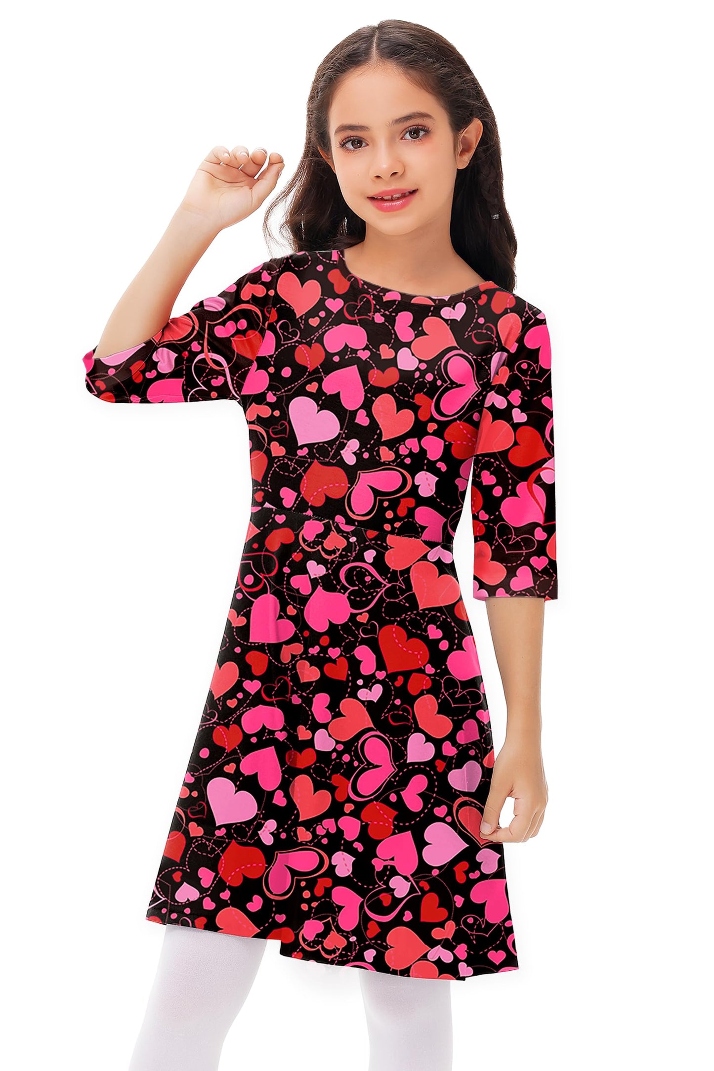 Girls Valentine'S Heart Outfit Red Pink Love Print Dress Crewneck Fashion Gift Skater Dresses 5-6 Years