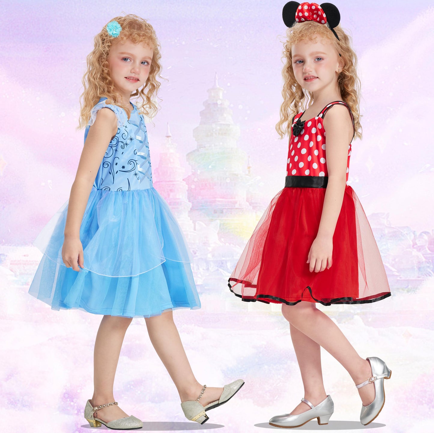 Alecosfun Princess Dress Up For Toddler Girls, 6 Pcs Costume Fancy Dresses Tutu Outfit For Little Kids Dress Up Birthday 4-6Y