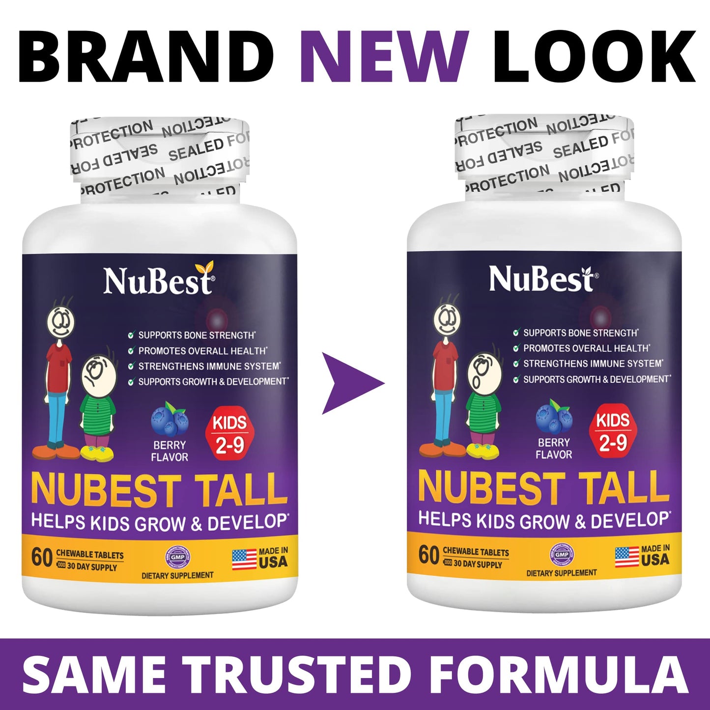 NuBest Tall Kids - Multivitamins & Minerals for Age 2 to 9 - Bone Strength & Immunity Support - Helps Kids, Toddlers Healthy - A