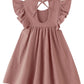 Lyxiof Toddler Baby Girl Cotton Linen Dress Ruffle Sleeve Halter Sleeveless Kids Casual Dresses Dark Pink 110Cm