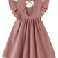 Lyxiof Toddler Baby Girl Cotton Linen Dress Ruffle Sleeve Halter Sleeveless Kids Casual Dresses Dark Pink 80Cm