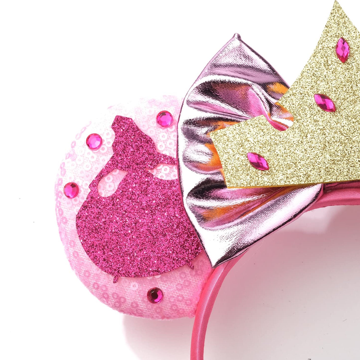 Foeran Mouse Ears Headbands Shiny Bows Mouse Ears Glitter Party Princess Decoration Cosplay Costume For Girls Women (Frozen Pink