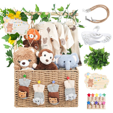 Wisreach Wooden Woven Baby Shower Crate - Foldable Storage Basket with Handles, Handwoven Gift Box for Baby Shower & Newborn Ess