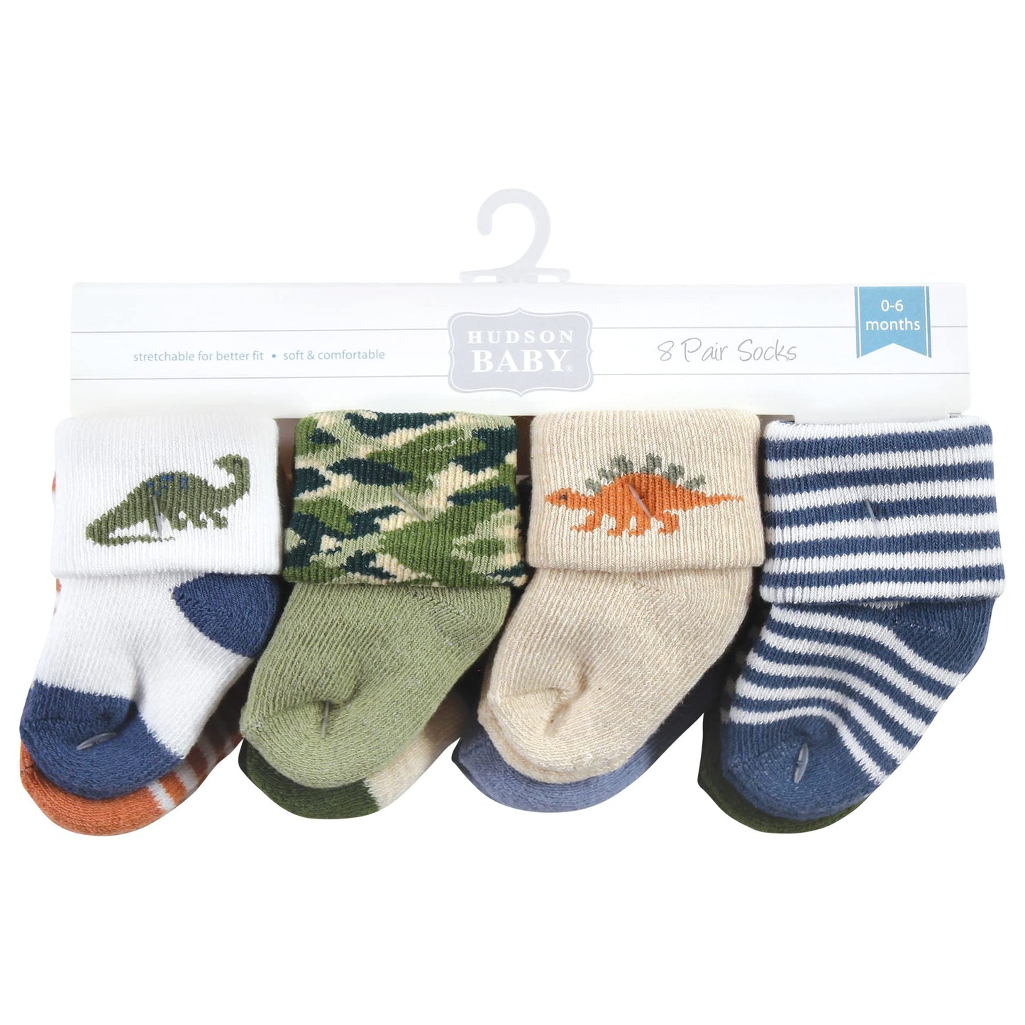 Hudson Baby Unisex Baby Cotton Rich Newborn And Terry Socks, Dinosaur Explorer, 0-6 Months