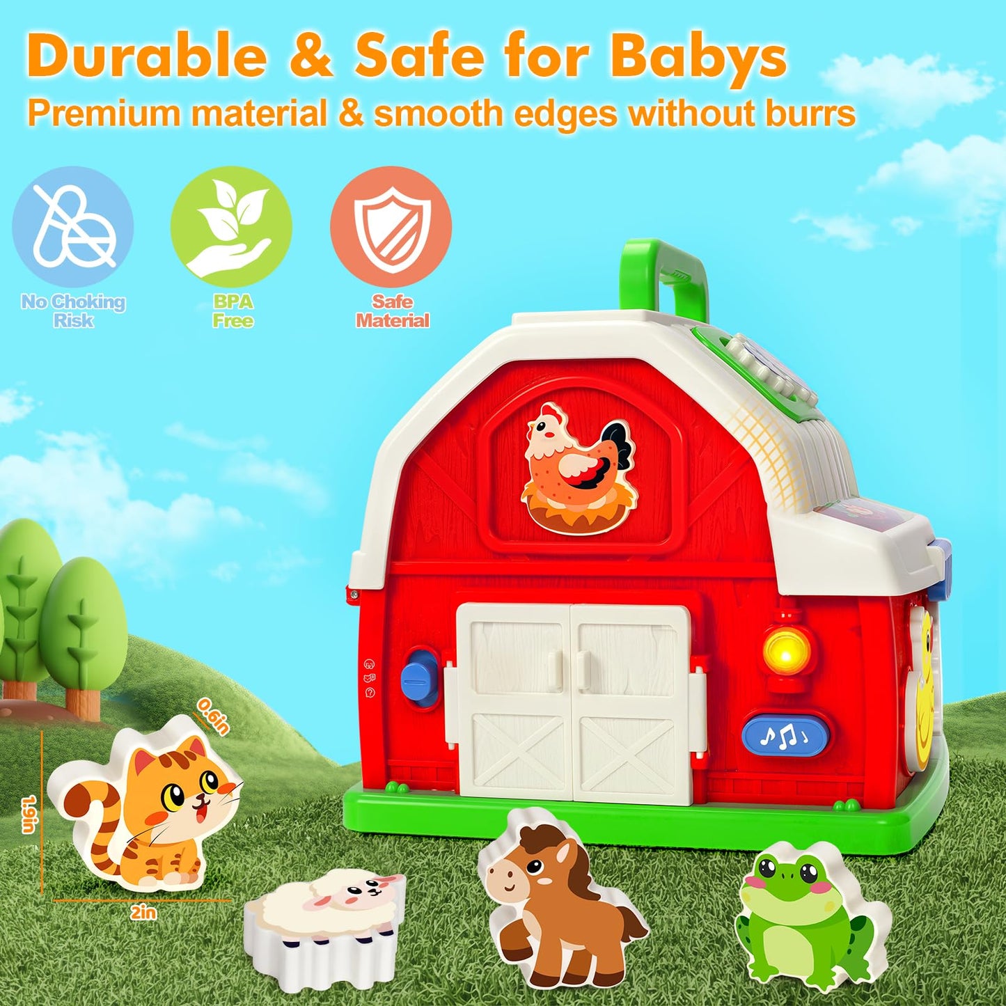 Montessori Toddler Toys for 1 2 3 Year Old Boys Girls, Musical Farm Animals Barn Toy with Sound & Light, Learning Toys for Toddl
