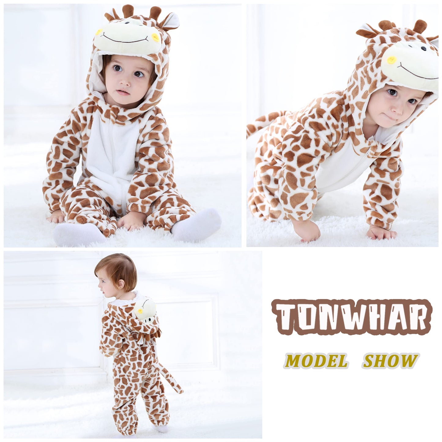 Tonwhar Kids' And Toddlers' Infant Tiger Dinosaur Animal Fancy Dress Costume Outfit Hooded Romper Jumpsuit (18-24 Months/Height: