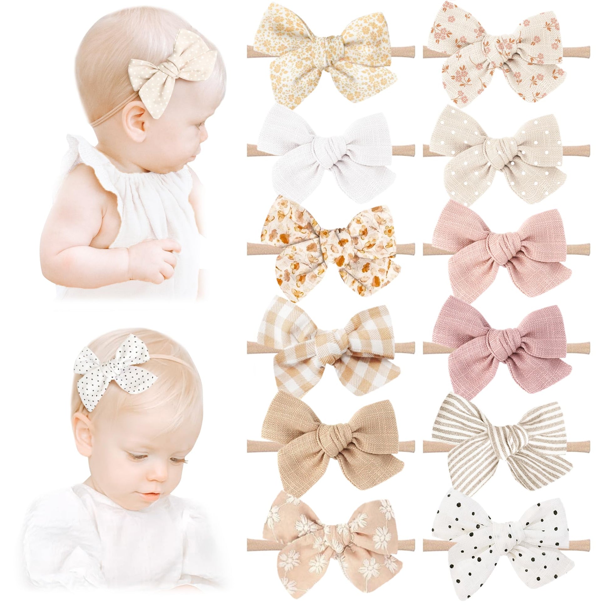 Niceye Handmade Hair Accessories: 12 Packs Of Stretchy Nylon Headbands And Bows For Newborns, Infants, Toddler Girls