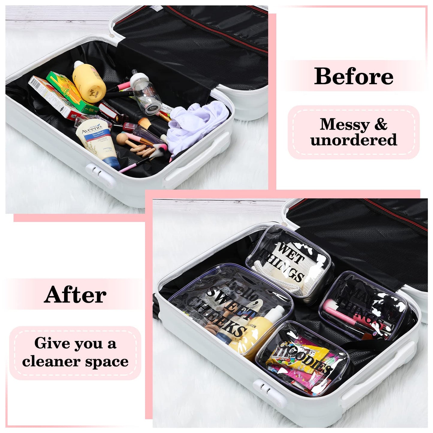 4 Packs Diaper Bag Organizer Pouches Set Clear Pvc Travel Diaper Bag Waterproof Zippered Makeup Bag Dry Wet Bag (Black)