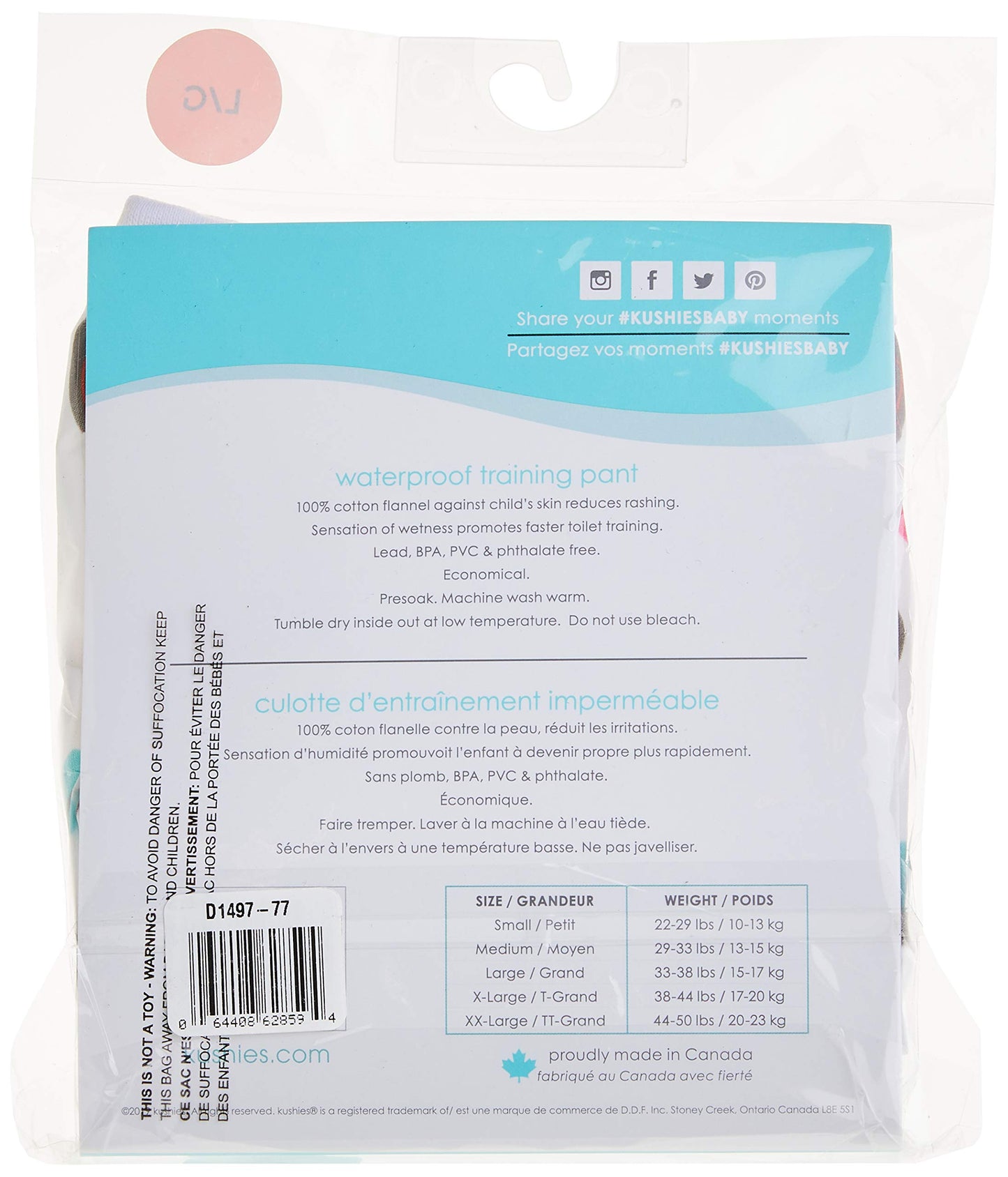 Kushies Baby Waterproof Training Pant (33-38 Pounds), Doodle Hearts, White, Large