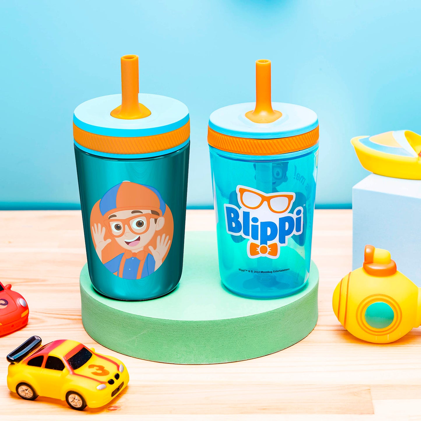 Zak Designs Blippi Kelso Toddler Cups For Travel Or At Home, 12Oz Vacuum Insulated Stainless Steel Sippy Cup With Leak-Proof Des