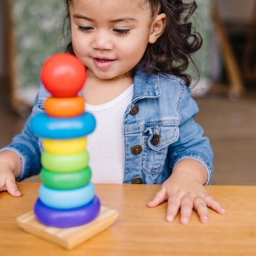 Melissa & Doug Rainbow Stacker Wooden Ring Educational Toy - Wooden Rainbow Stacking Rings Baby Toy, Stacker Toys For Infants An