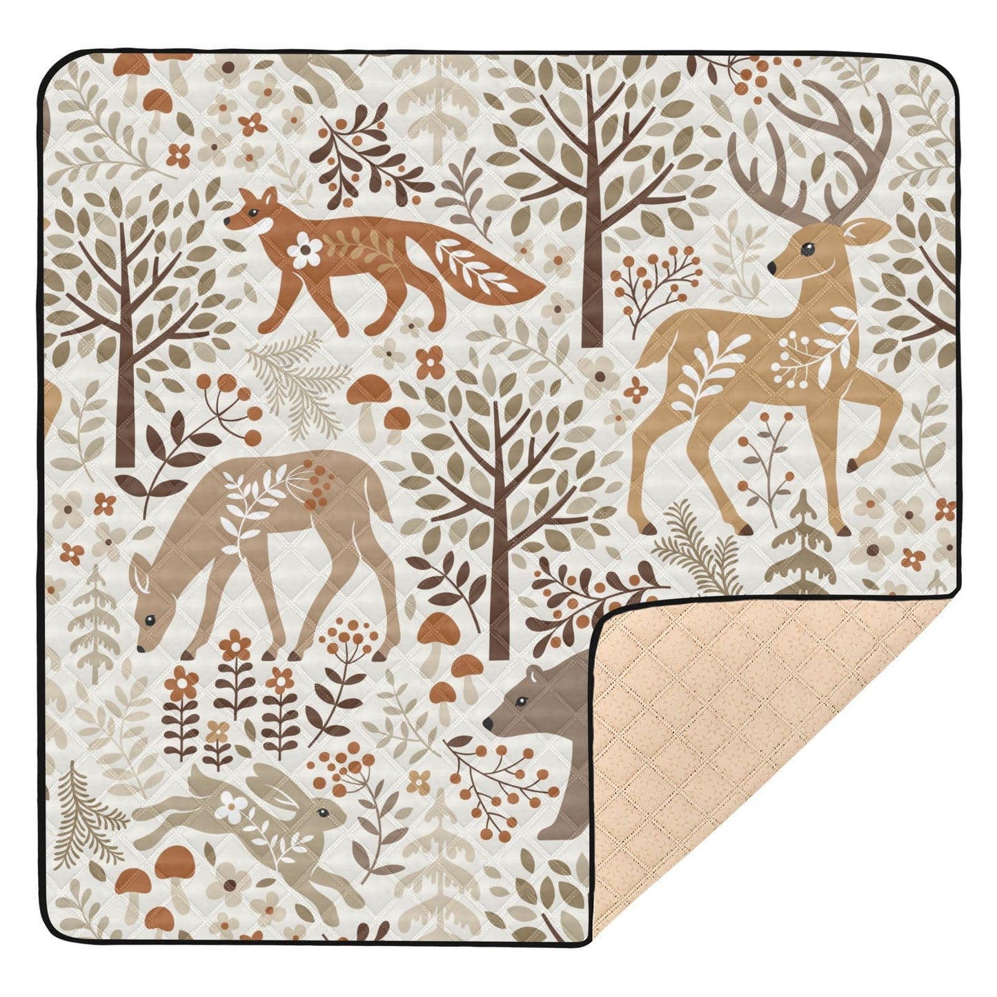 KICPOAY Baby Play Mat Woodland Fox Deer Trees Leaves 50 x 50 Playpen Mat Baby Play Mats for Floor Play Gym Crawling Mat Non-Slip