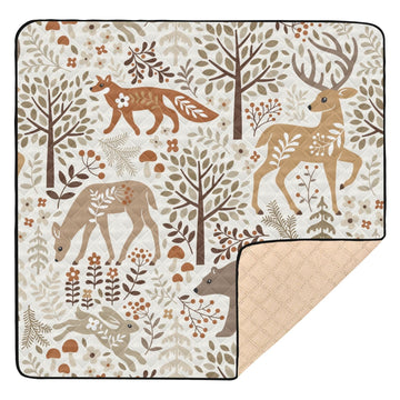 KICPOAY Baby Play Mat Woodland Fox Deer Trees Leaves 50 x 50 Playpen Mat Baby Play Mats for Floor Play Gym Crawling Mat Non-Slip