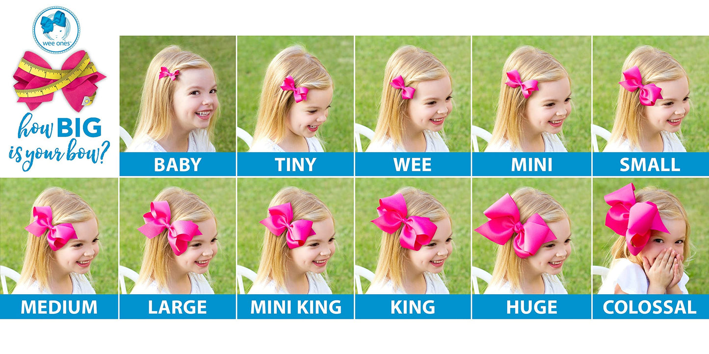 Wee Ones Girls' Mini King Bow 3 Pc Set Solid Grosgrain Variety Pack On A Weestay No-Slip Hair Clip - White, Black And Shocking P