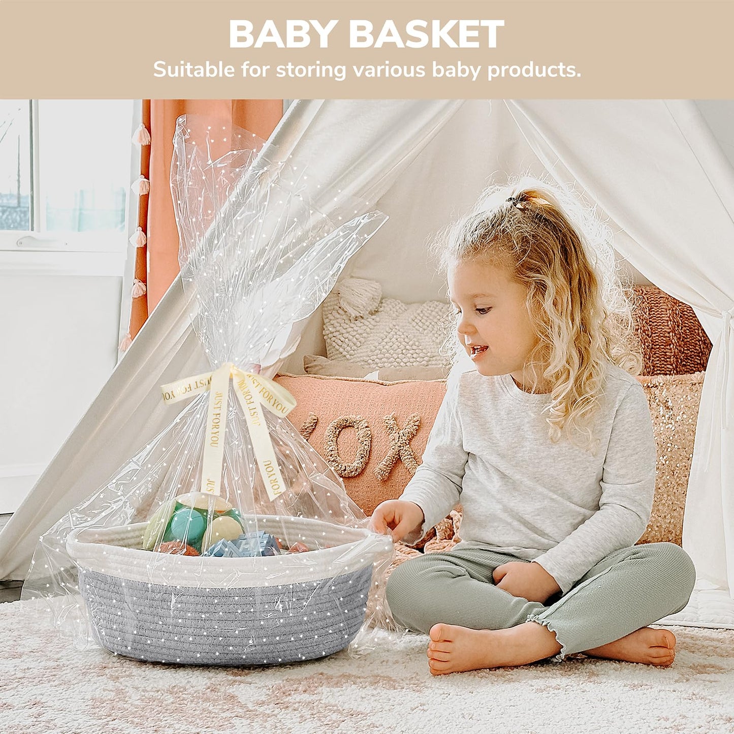 Chicvita Small Basket For Gifting, Cute Basket For Decor, Baby Basket For Towels, Diapers, Dog Basket, Woven Storage Basket, Emp