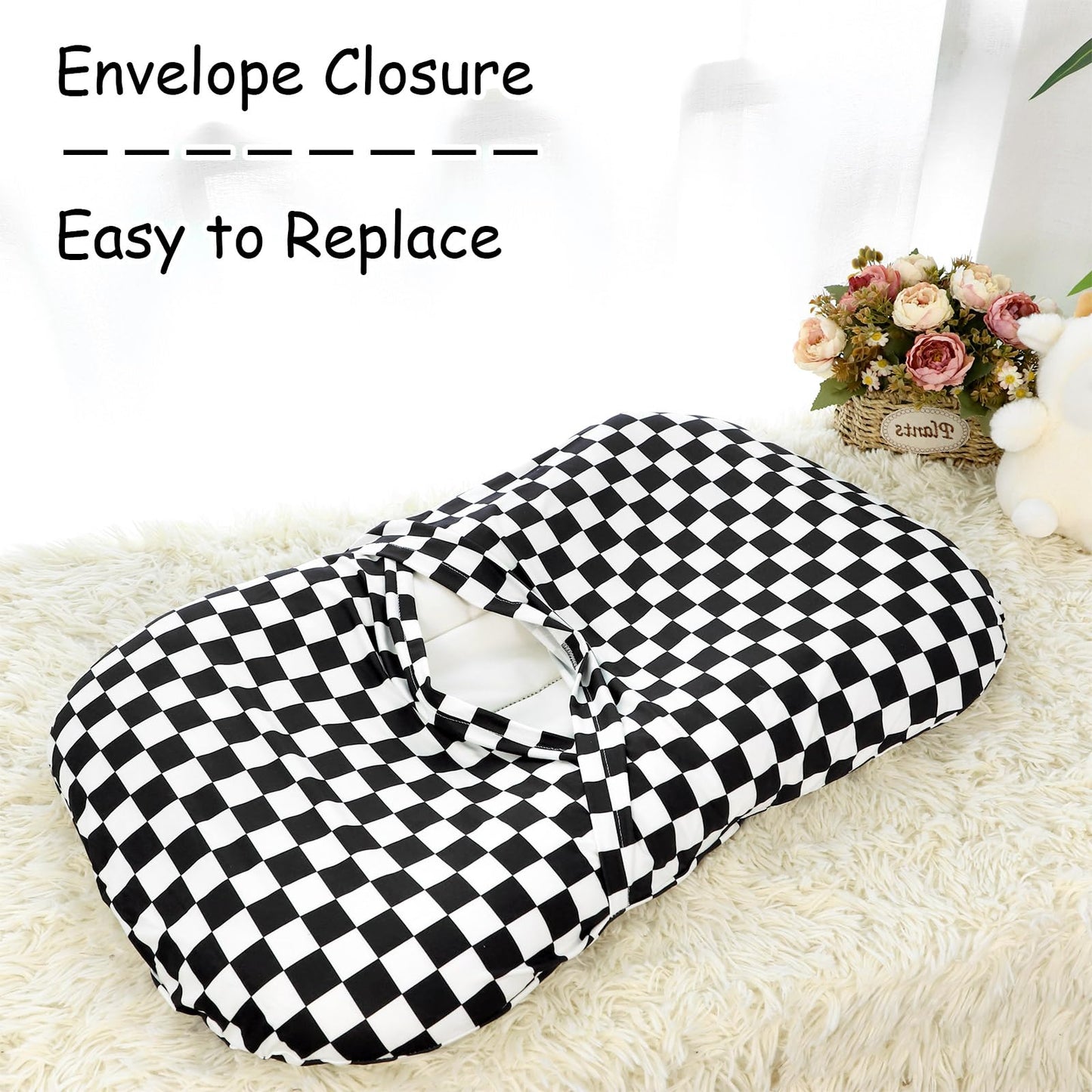 Dilimi Baby Lounger Cover For Boys And Girls, Removable Cover Ultra Soft Comfortable Lounger Slipcover, Black Checkerboard (Loun