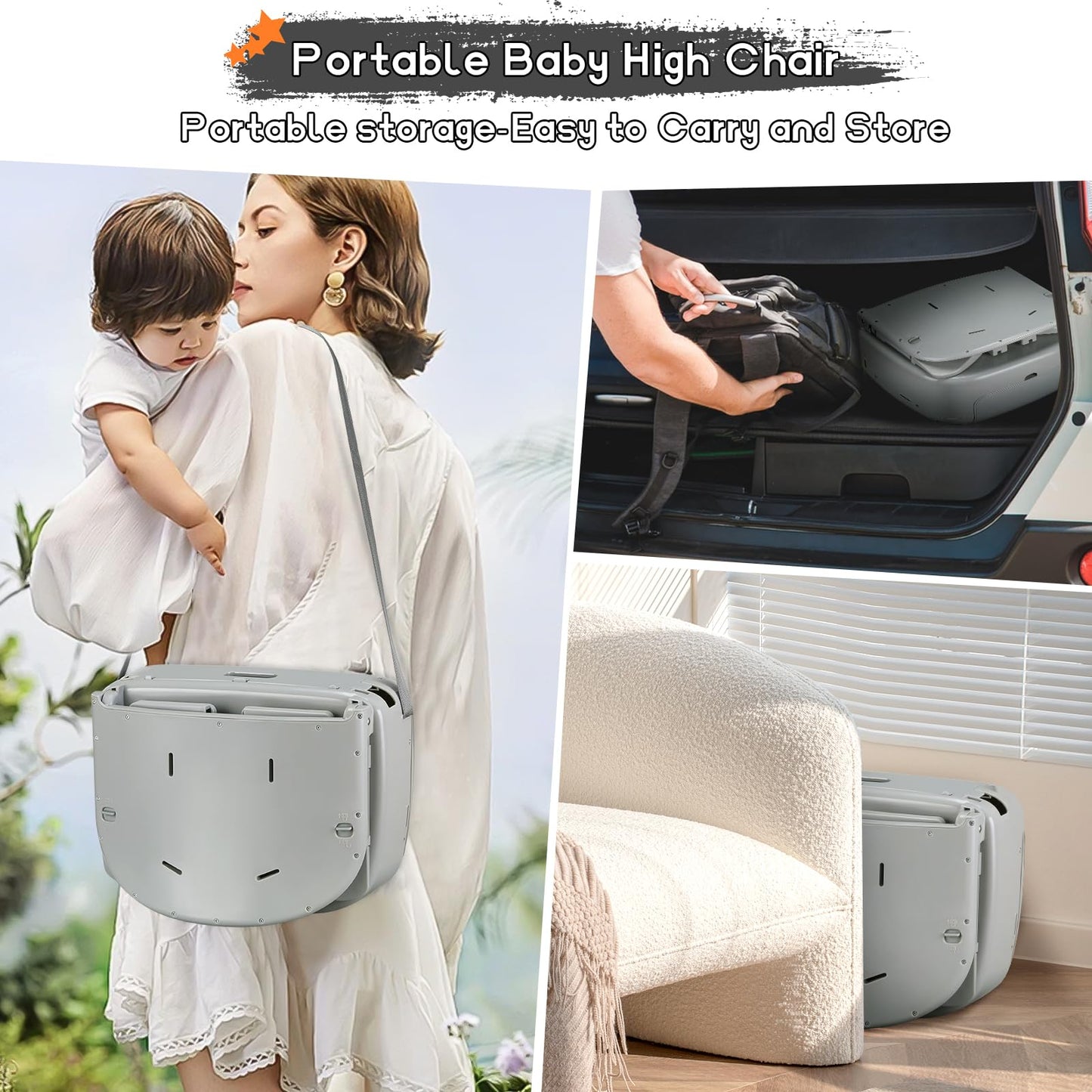 4 In 1 Portable Baby High Chair,Convertible Highchair For Babies & Toddlers-Foldable Infant Booster Seat,Carry Small Box,Dining